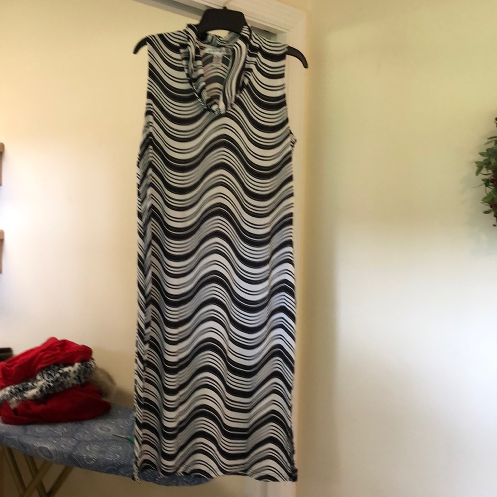 Knee length sleeveless pull on dress w/cowl neck
